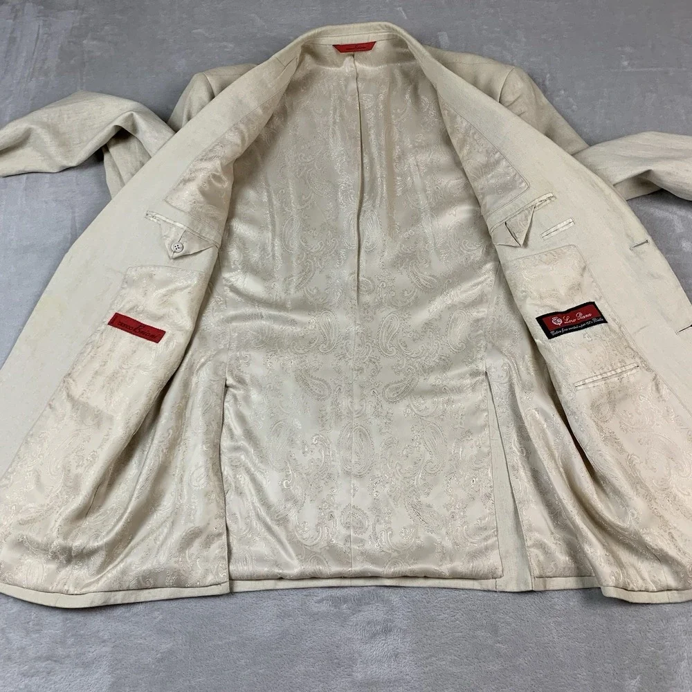 bianco Brioni Blazer 42L Beige Loro Piana 100% Linen Lined Spots* Missing Button